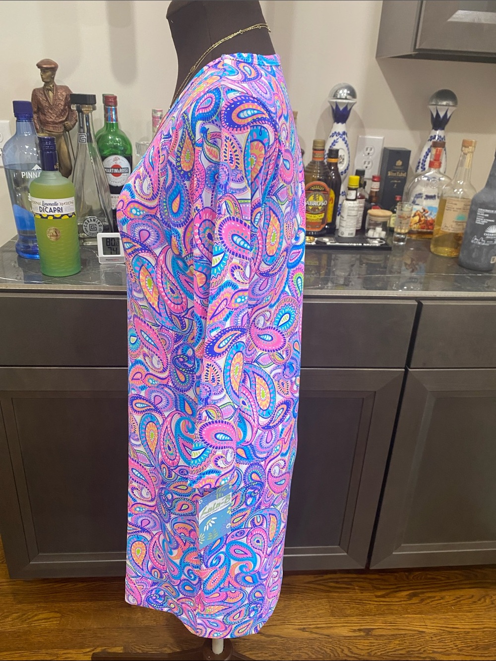 Lulu B stretch dress rounded collar vibrant paisley resort wrinkle free SPF - Picture 7 of 17